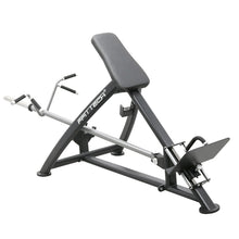 Load image into Gallery viewer, A black FFITTECH incline lever row machine with stainless steel and aluminum structure, featuring a cushioned seat and backrest, and a lever-operated mechanism for rowing.