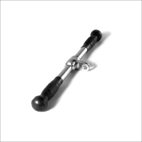 A tricep handle with a black PU grip and a rotating steel joint for attaching to cable towers.