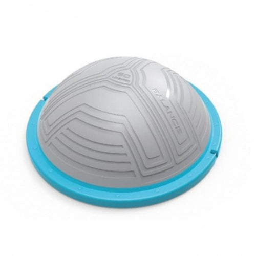 A LIVEPRO Bosu Pro Balance Trainer with a gray and blue color scheme, featuring a dome-shaped inflated body and a flat, non-slip base.